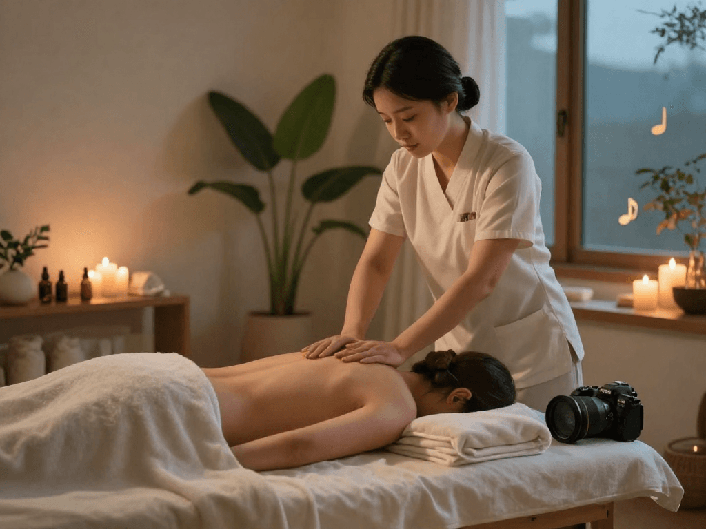 서울출장마사지 session with soothing atmosphere and therapist's care.