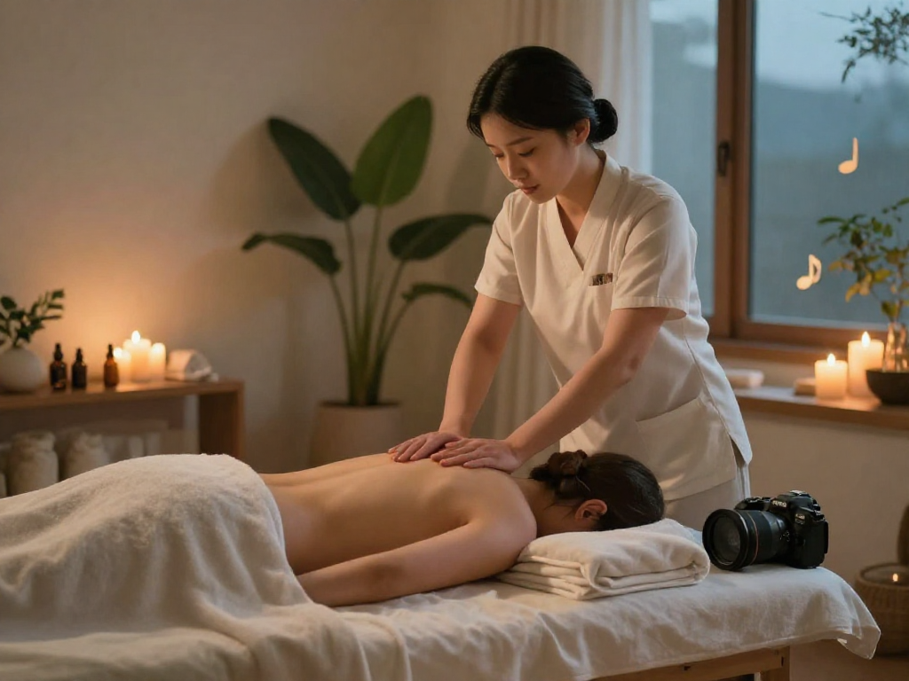 서울출장마사지 session with soothing atmosphere and therapist's care.
