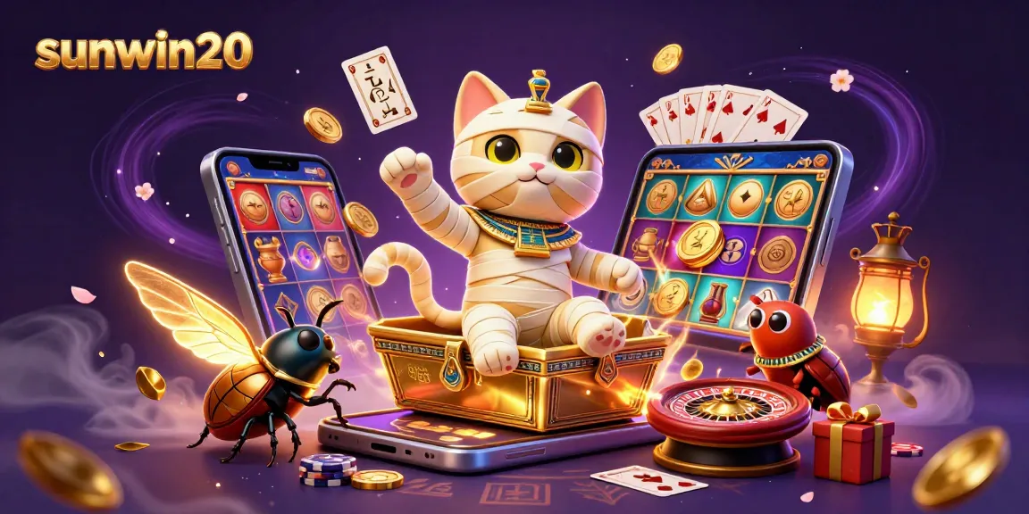 Win big with sunwin20 as a mummy cat, glowing scarab, and casino magic ignite your gaming!