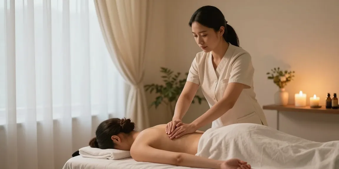 프리미엄 1인샵에서 마사지 받는 고객의 편안한 모습과 아늑한 분위기