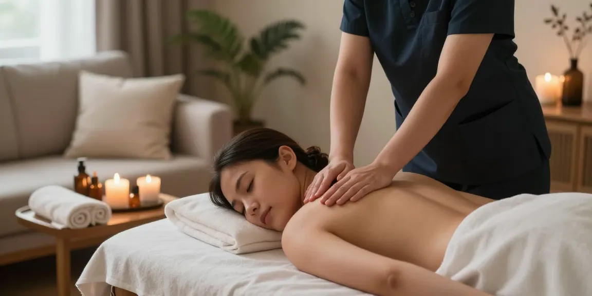 오산출장안마 service in a tranquil home setting, professional therapist providing relaxation therapy.