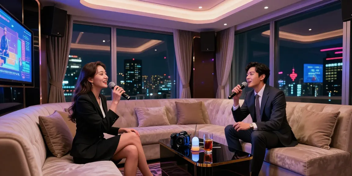 강남쩜오의 럭셔리한 프라이빗 룸에서 즐거운 음주와 노래를 부르는 모습