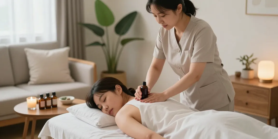 Experience ultimate relaxation with 성남출장안마 as a skilled Korean masseuse provides a soothing massage in a serene home setting.