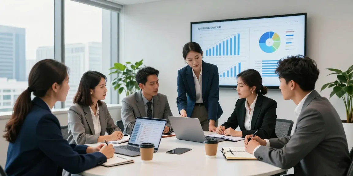 팀 구성원이 https://siren.clickn.co.kr/의 데이터 분석을 위해 협력하는 현대적인 사무실 환경.