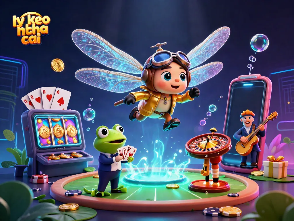 Experience the vibrant atmosphere at ty le keo nha cai with a dragonfly pilot, frog croupier, and jazz musicians.