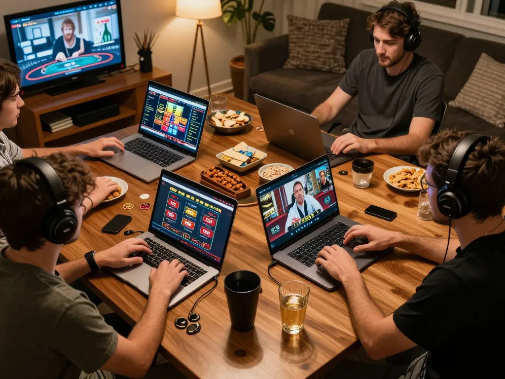 Engaged players enjoying top game bài đổi thưởng in a vibrant online casino atmosphere.