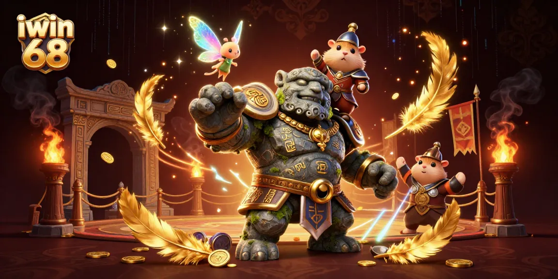 Iwin 68 showcases a vibrant 3D casino scene with captivating characters and magical elements.